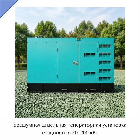 Бесшумная дизельная генераторная установка мощностью 20–200 кВт