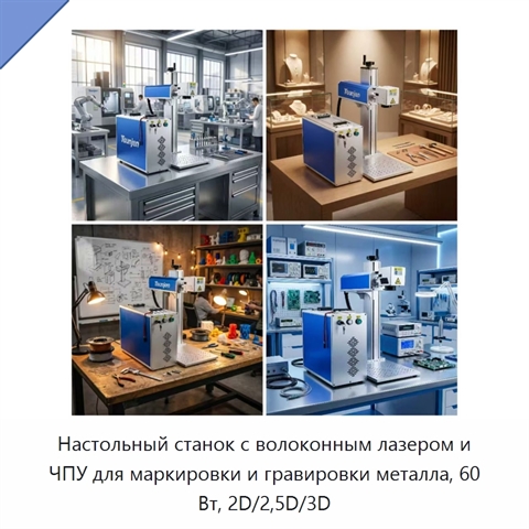 Настольный станок с волоконным лазером и ЧПУ для маркировки и гравировки металла, 60 Вт, 2D/2,5D/3D