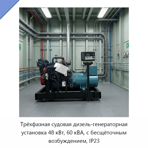 Трёхфазная судовая дизель-генераторная установка 48 кВт, 60 кВА, с бесщёточным возбуждением, IP23
