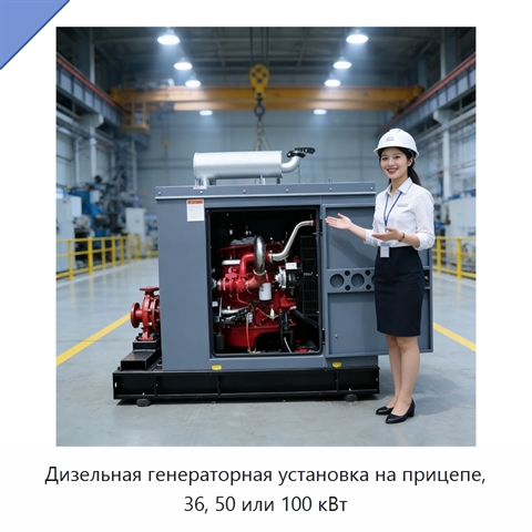 Дизельная генераторная установка на прицепе, 36, 50 или 100 кВт