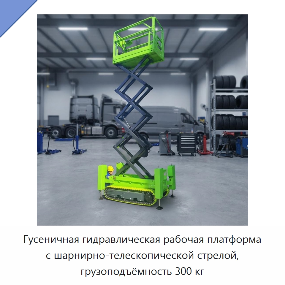 Гусеничная гидравлическая рабочая платформа с шарнирно-телескопической стрелой, грузоподъёмность 300 кг — Вилочные погрузчики