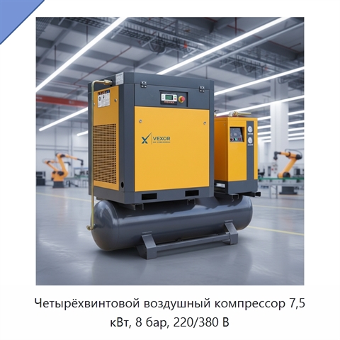 Четырёхвинтовой воздушный компрессор 7,5 кВт, 8 бар, 220/380 В
