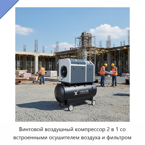 Винтовой воздушный компрессор 2 в 1 со встроенными осушителем воздуха и фильтром
