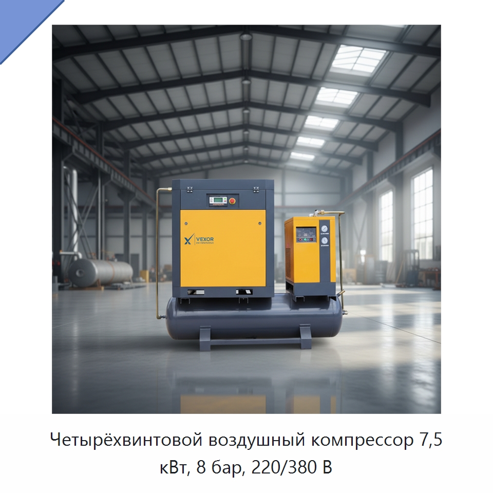 Четырёхвинтовой воздушный компрессор 7,5 кВт, 8 бар, 220/380 В — Промышленные компрессоры