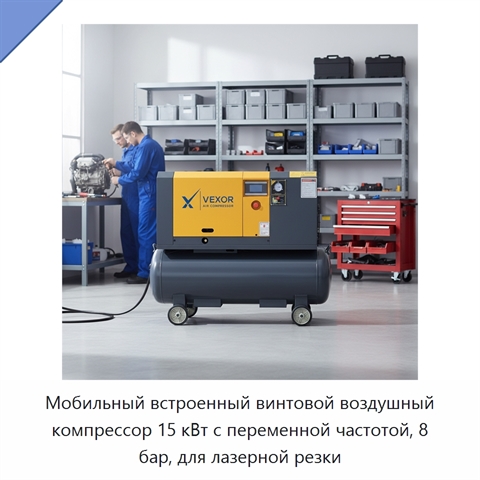 Мобильный встроенный винтовой воздушный компрессор 15 кВт с переменной частотой, 8 бар, для лазерной резки
