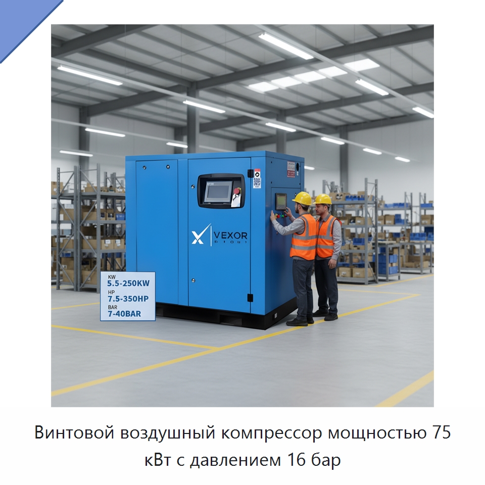 Винтовой воздушный компрессор мощностью 75 кВт с давлением 16 бар — Промышленные компрессоры