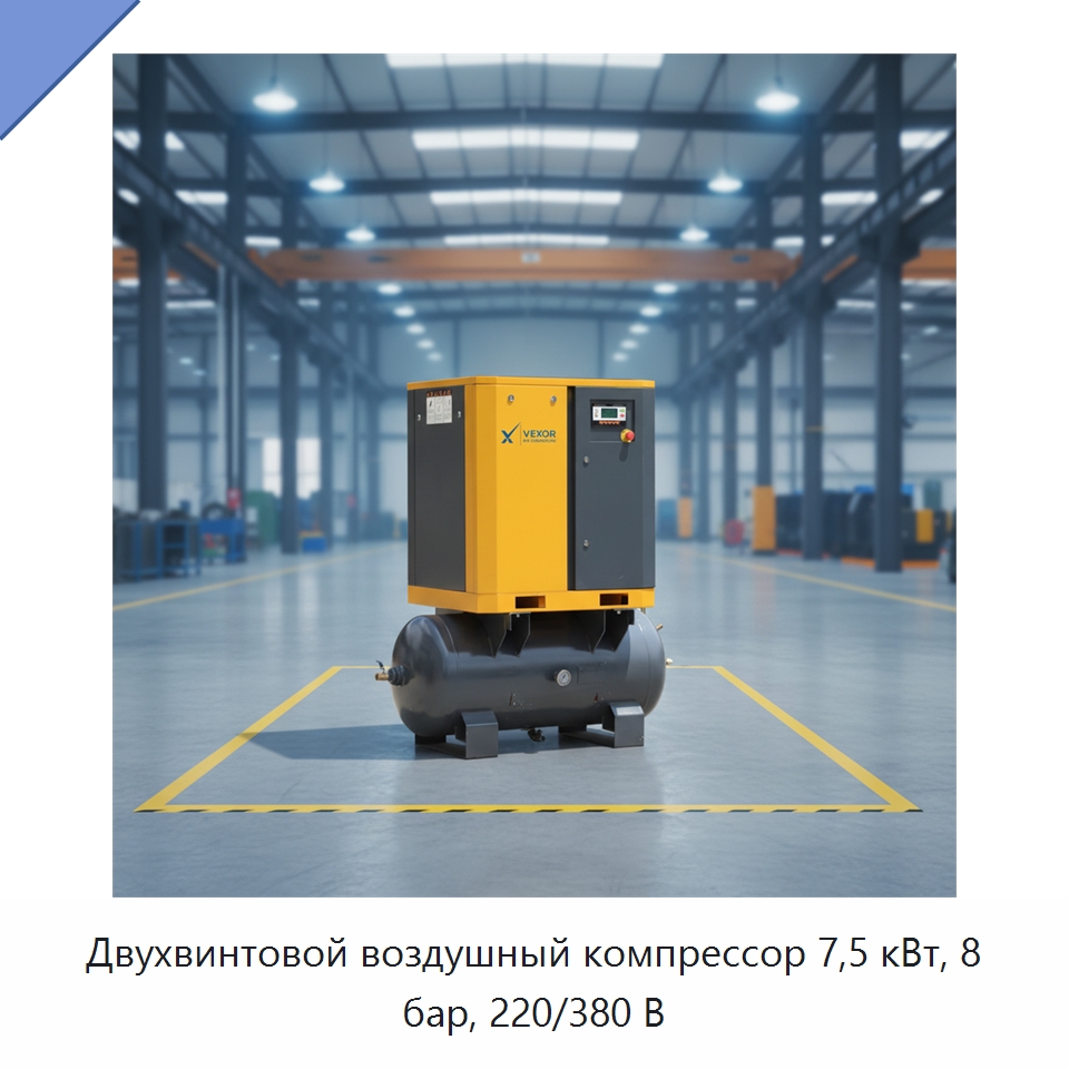 Двухвинтовой воздушный компрессор 7,5 кВт, 8 бар, 220/380 В — Промышленные компрессоры