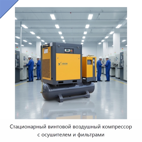 Стационарный винтовой воздушный компрессор с осушителем и фильтрами