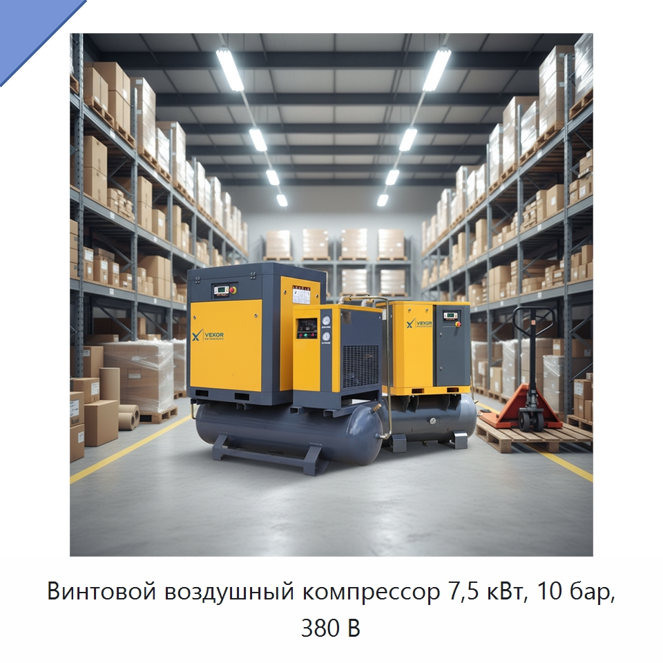 Винтовой воздушный компрессор 7,5 кВт, 10 бар, 380 В — Промышленные компрессоры
