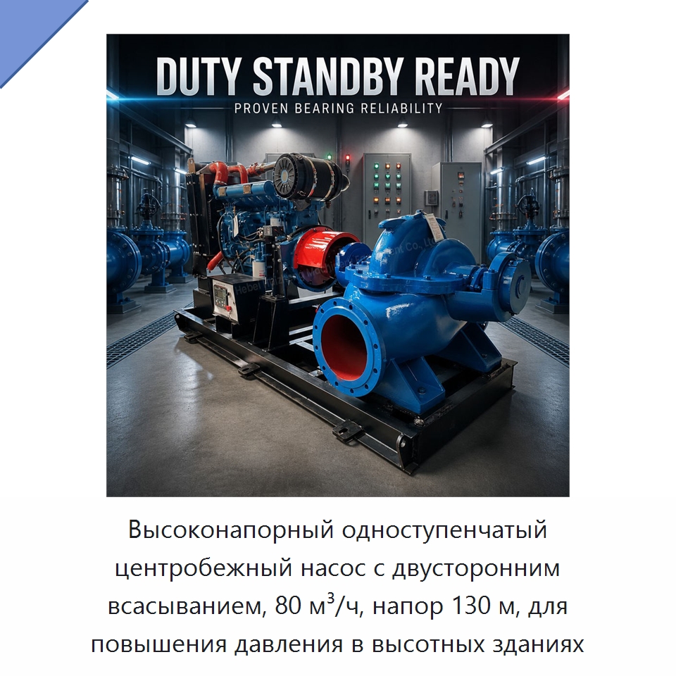 Высоконапорный одноступенчатый центробежный насос с двусторонним всасыванием, 80 м³/ч, напор 130 м, для повышения давления в высотных зданиях — Насосы