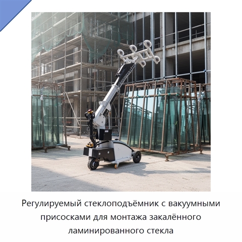 Регулируемый стеклоподъёмник с вакуумными присосками для монтажа закалённого ламинированного стекла