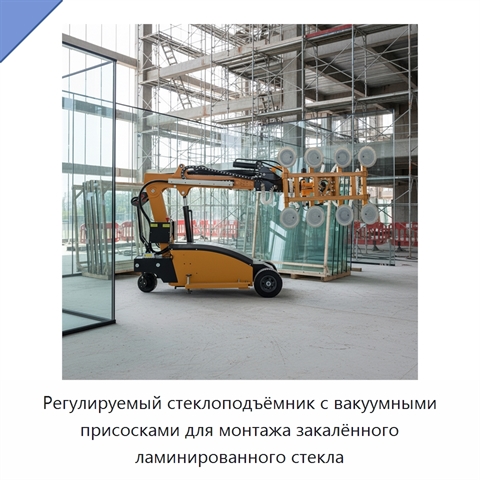 Регулируемый стеклоподъёмник с вакуумными присосками для монтажа закалённого ламинированного стекла