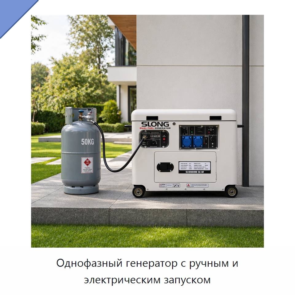 Однофазный генератор с ручным и электрическим запуском — Бензиновые генераторы