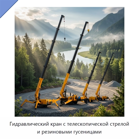 Гидравлический кран с телескопической стрелой и резиновыми гусеницами