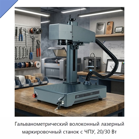 Гальванометрический волоконный лазерный маркировочный станок с ЧПУ, 20/30 Вт