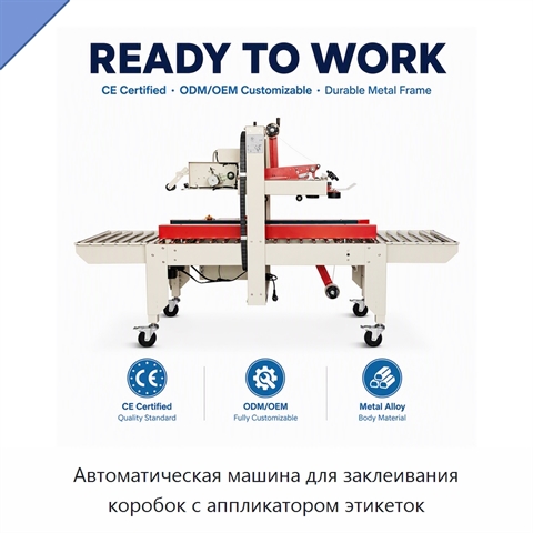 Автоматическая машина для заклеивания коробок с аппликатором этикеток