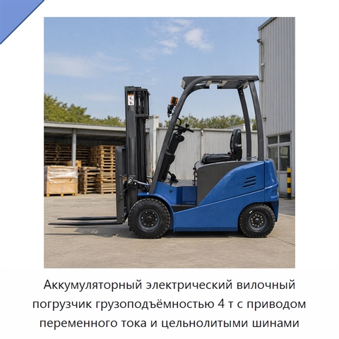 Аккумуляторный электрический вилочный погрузчик грузоподъёмностью 4 т с приводом переменного тока и цельнолитыми шинами