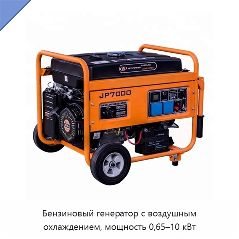 Бензиновый генератор с воздушным охлаждением, мощность 0,65–10 кВт