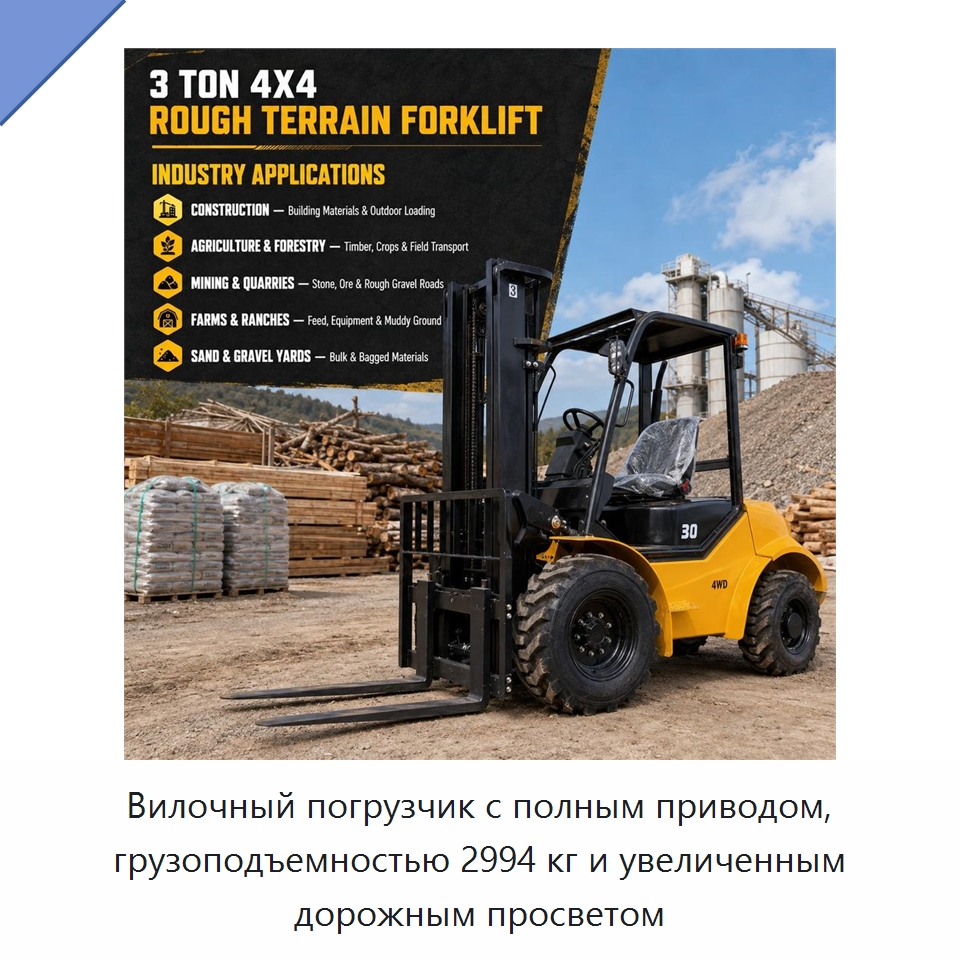 Вилочный погрузчик с полным приводом, грузоподъемностью 2994 кг и увеличенным дорожным просветом — Вилочные погрузчики