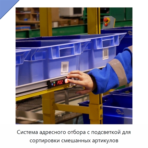 Система адресного отбора с подсветкой для сортировки смешанных артикулов