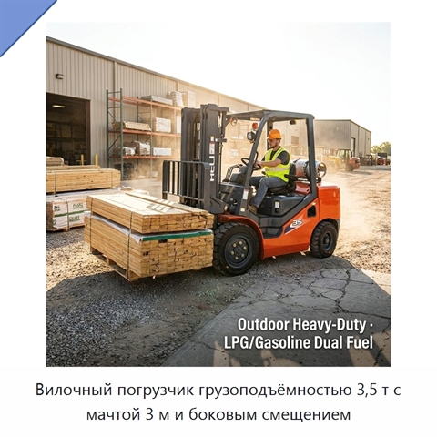 Вилочный погрузчик грузоподъёмностью 3,5 т с мачтой 3 м и боковым смещением