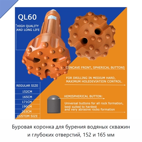 Буровая коронка для бурения водяных скважин и глубоких отверстий, 152 и 165 мм