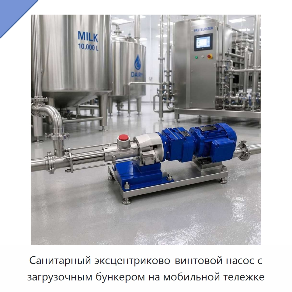 Санитарный эксцентриково-винтовой насос с загрузочным бункером на мобильной тележке — Насосы