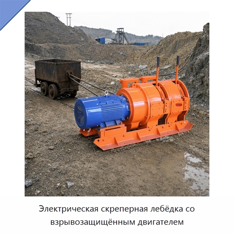 Электрическая скреперная лебёдка со взрывозащищённым двигателем