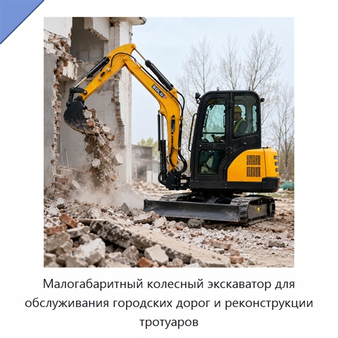 Малогабаритный колесный экскаватор для обслуживания городских дорог и реконструкции тротуаров