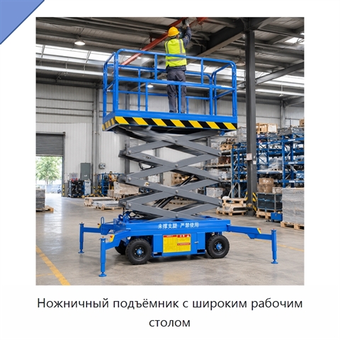 Ножничный подъёмник с широким рабочим столом