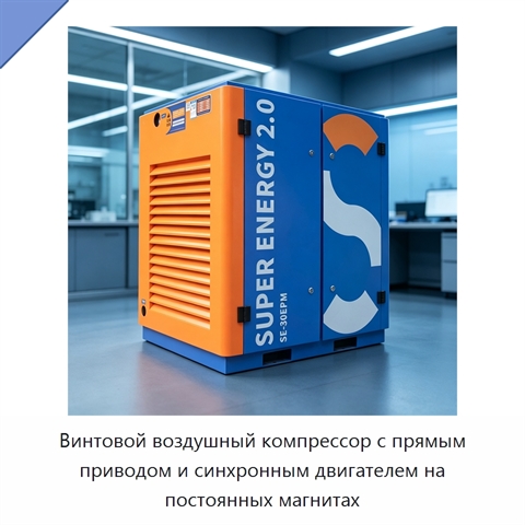 Винтовой воздушный компрессор с прямым приводом и синхронным двигателем на постоянных магнитах