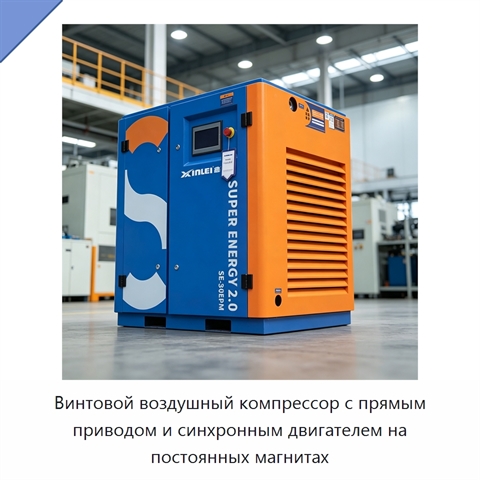 Винтовой воздушный компрессор с прямым приводом и синхронным двигателем на постоянных магнитах