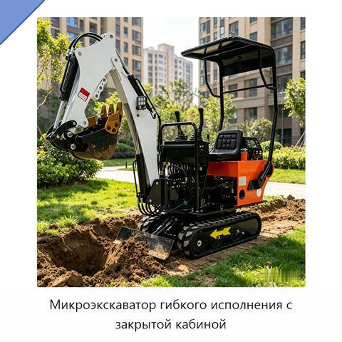 Микроэкскаватор гибкого исполнения с закрытой кабиной