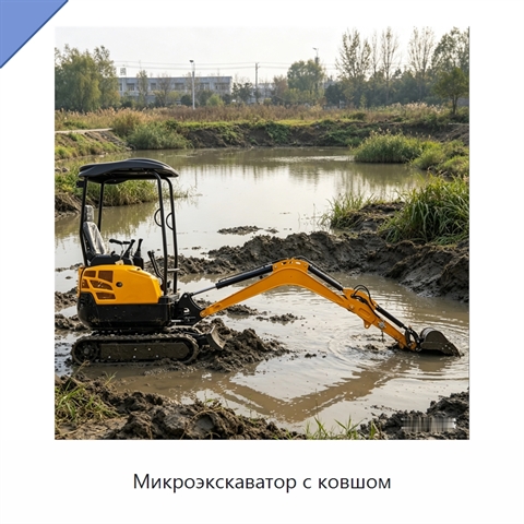 Микроэкскаватор с ковшом