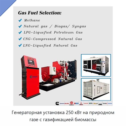 Генераторная установка 250 кВт на природном газе с газификацией биомассы