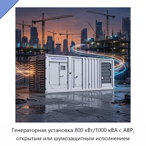 Генераторная установка 800 кВт/1000 кВА с АВР, открытым или шумозащитным исполнением