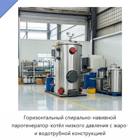 Горизонтальный спирально-навивной парогенератор-котёл низкого давления с жаро- и водотрубной конструкцией