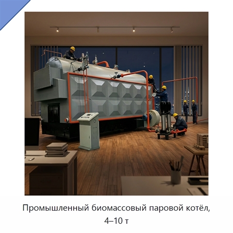 Промышленный биомассовый паровой котёл, 4–10 т
