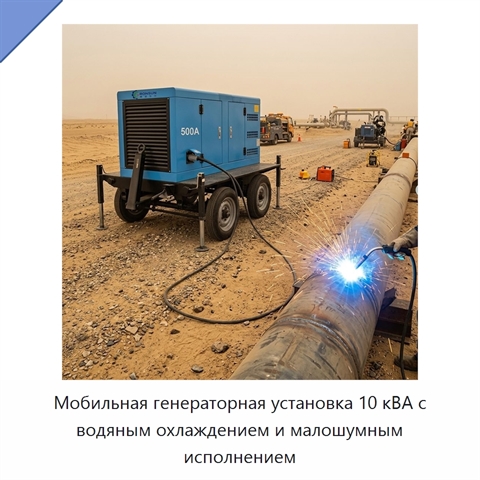 Мобильная генераторная установка 10 кВА с водяным охлаждением и малошумным исполнением