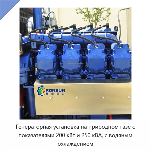 Генераторная установка на природном газе с показателями 200 кВт и 250 кВА, с водяным охлаждением