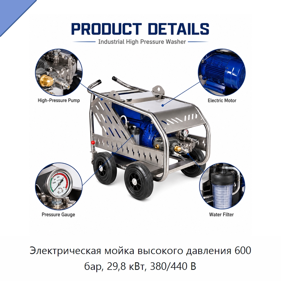 Электрическая мойка высокого давления 600 бар, 29,8 кВт, 380/440 В — Аппараты высокого давления