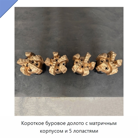 Короткое буровое долото с матричным корпусом и 5 лопастями