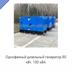 Однофазный дизельный генератор 80 кВт, 100 кВА