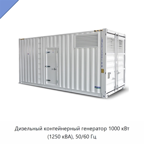 Дизельный контейнерный генератор 1000 кВт (1250 кВА), 50/60 Гц