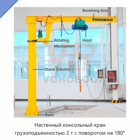 Настенный консольный кран грузоподъемностью 2 т с поворотом на 180°