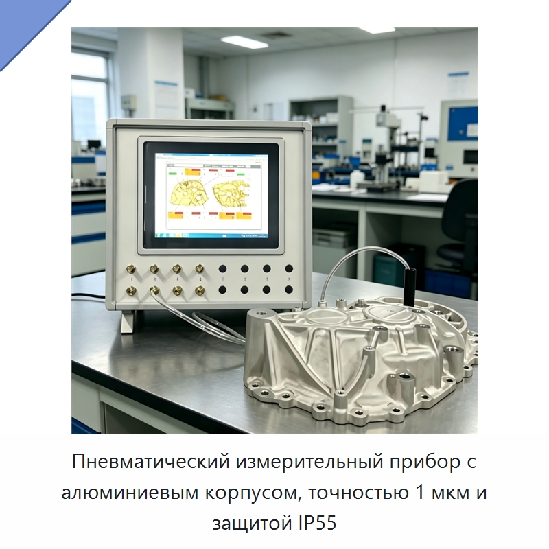Пневматический измерительный прибор с алюминиевым корпусом, точностью 1 мкм и защитой IP55 — Испытательное оборудование