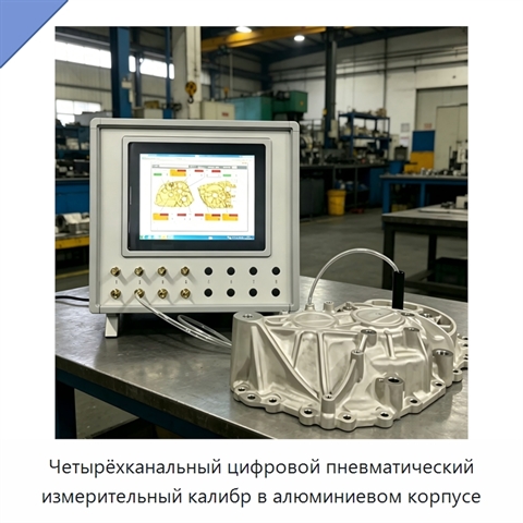 Четырёхканальный цифровой пневматический измерительный калибр в алюминиевом корпусе