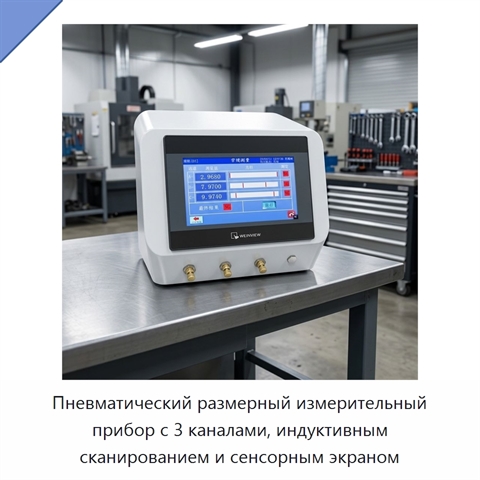 Пневматический размерный измерительный прибор с 3 каналами, индуктивным сканированием и сенсорным экраном