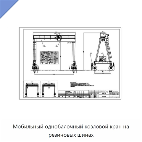 Мобильный однобалочный козловой кран на резиновых шинах