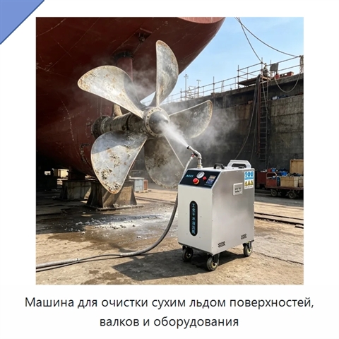 Машина для очистки сухим льдом поверхностей, валков и оборудования
